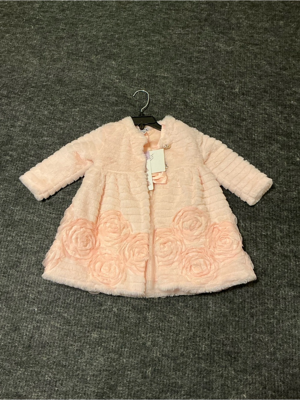 Blueberi Boulevard Pale Pink Faux-Fur Rose Trim Girls' Coat
